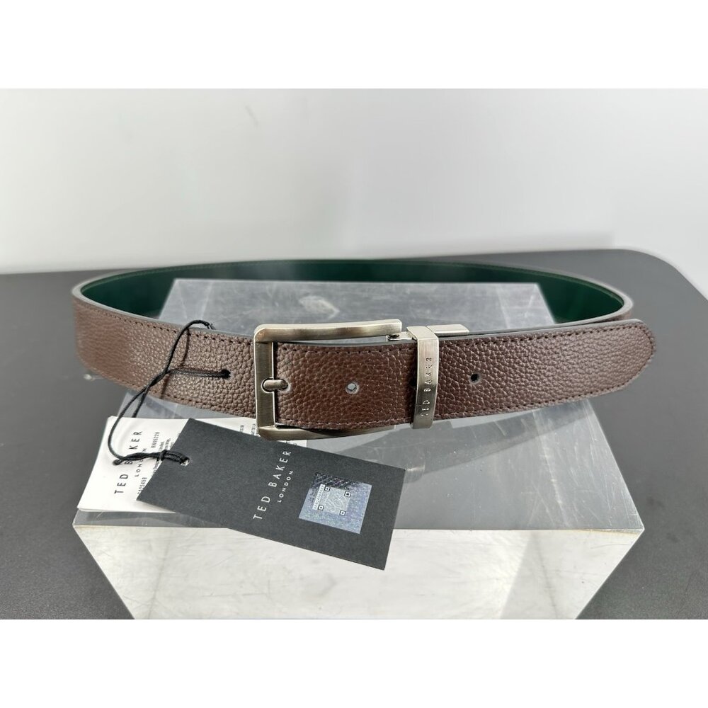 Ted Baker Keroli Reversable Brown Pebbled & Green Leather Belt Size 34 (B-8)